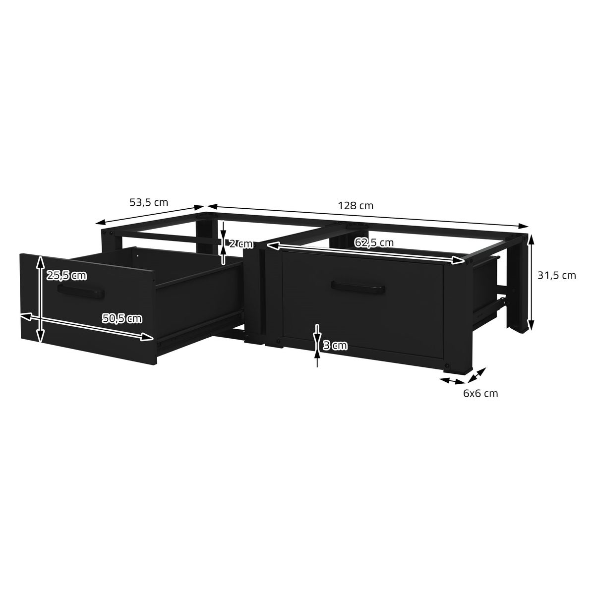 ML-Design Dubbele Wasmachine Onderstel met 2 Laden, Zwart, 128x53,5x31,5 cm, Wasmachine Onderstel 2-laags 2x150kg, Staal, Dubbele Onderstel Dubbele Voetstuk Plint Uitbreiding Droger Onderstel