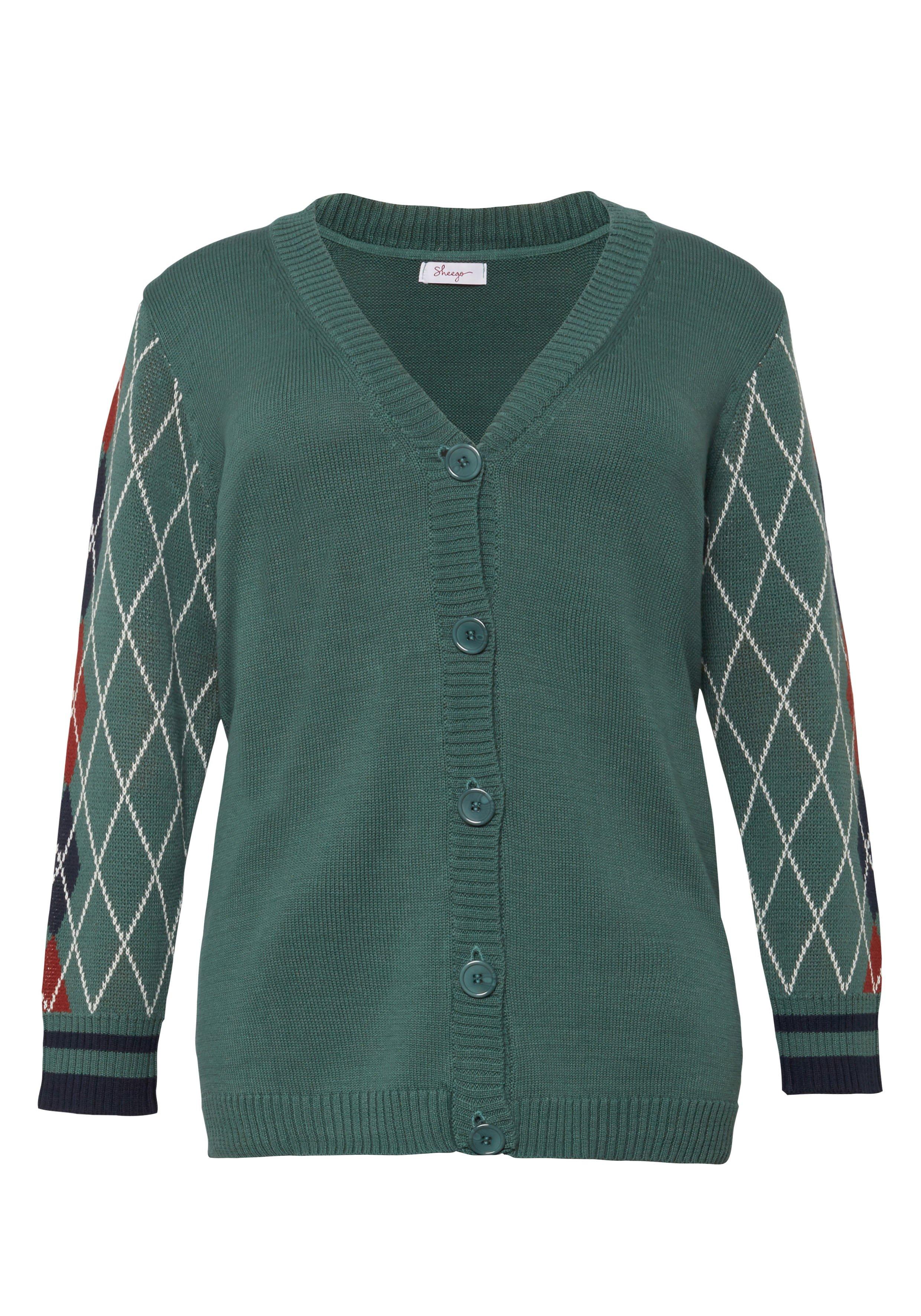 Strickjacke mit Rautenmuster an den Ärmeln
