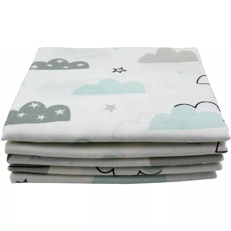M.M.C. Mullwindel 10 PACK Spucktücher 80x70 cm Mulltücher Wolken (5 Grau, 5 Mint)