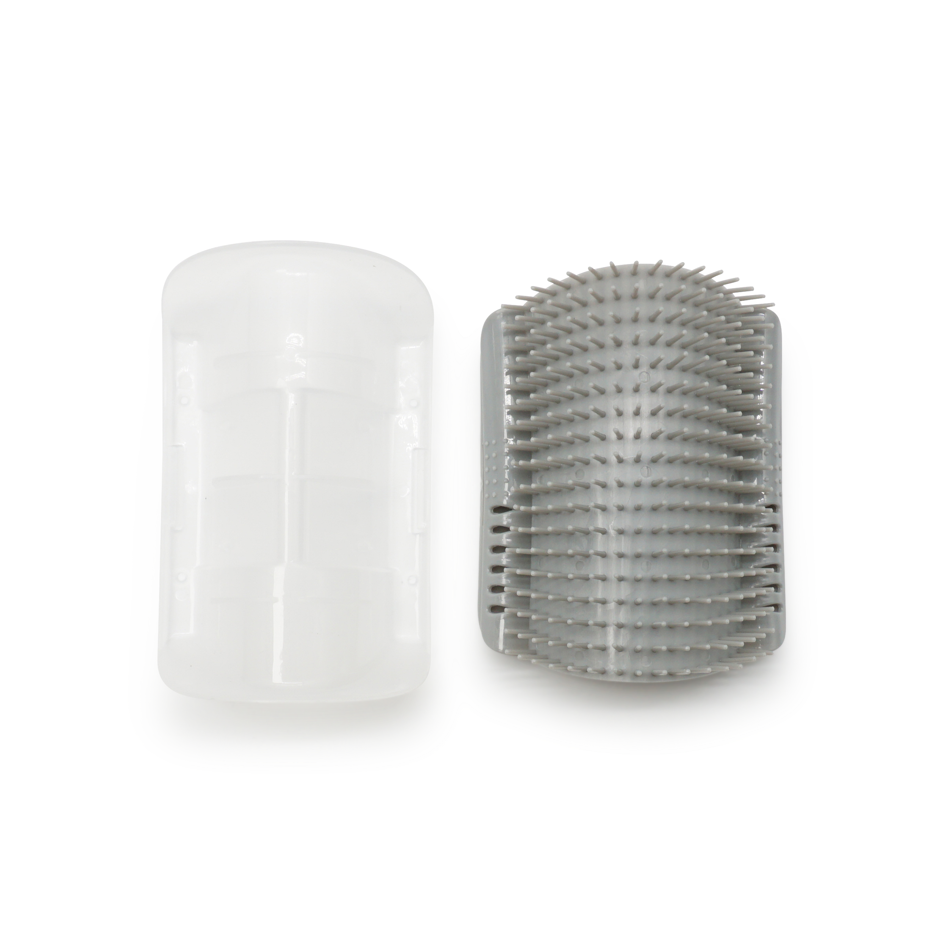 (4er Set) 12x8cm Katzen Pflege Massage Bürste Katzenspielzeug Fellbürste Befüllbar mit Katzenminze für Wände / Stuhlbeine - Grau