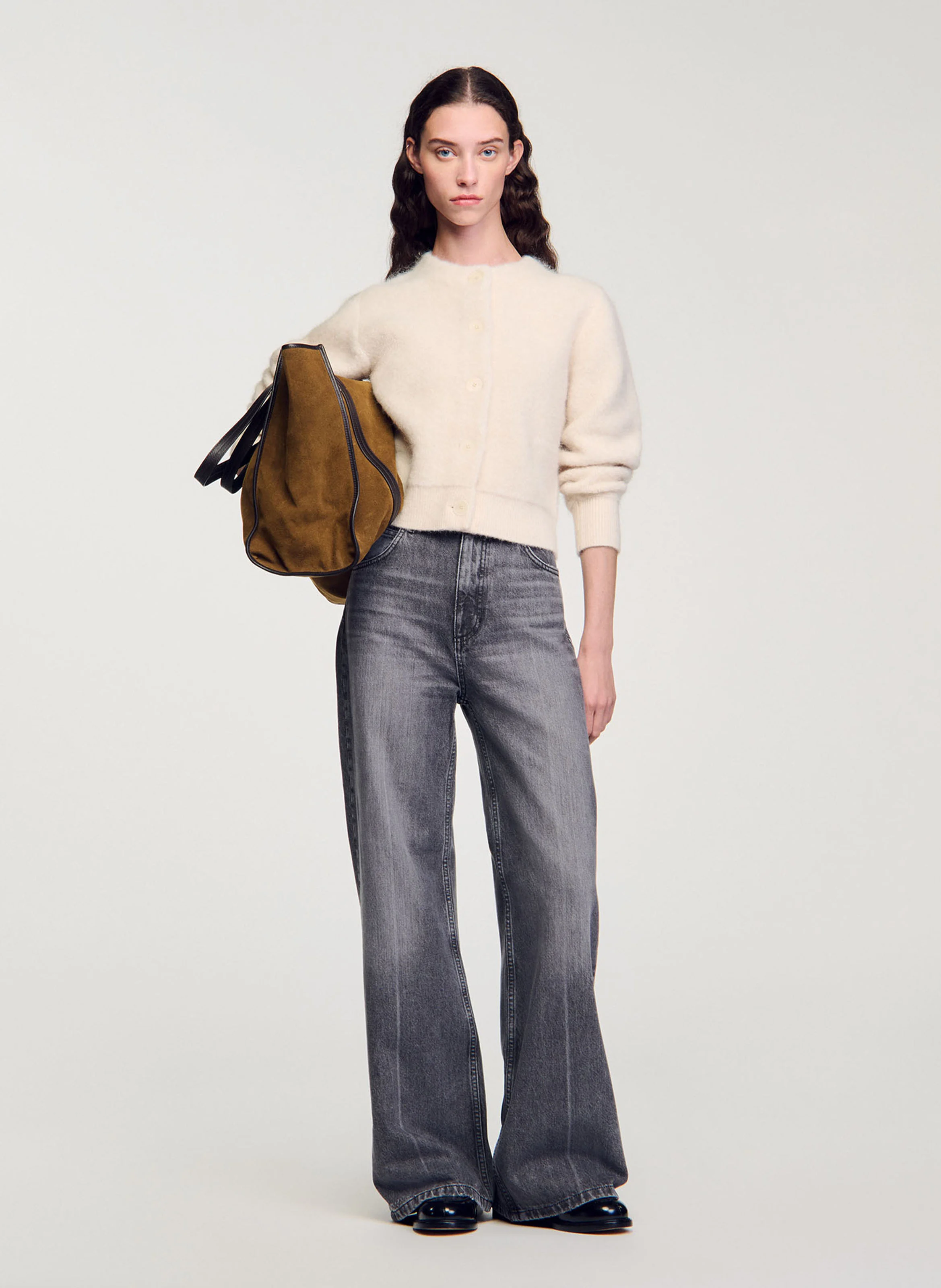 Gilet ample col rond en laine mélangée | Blanc
