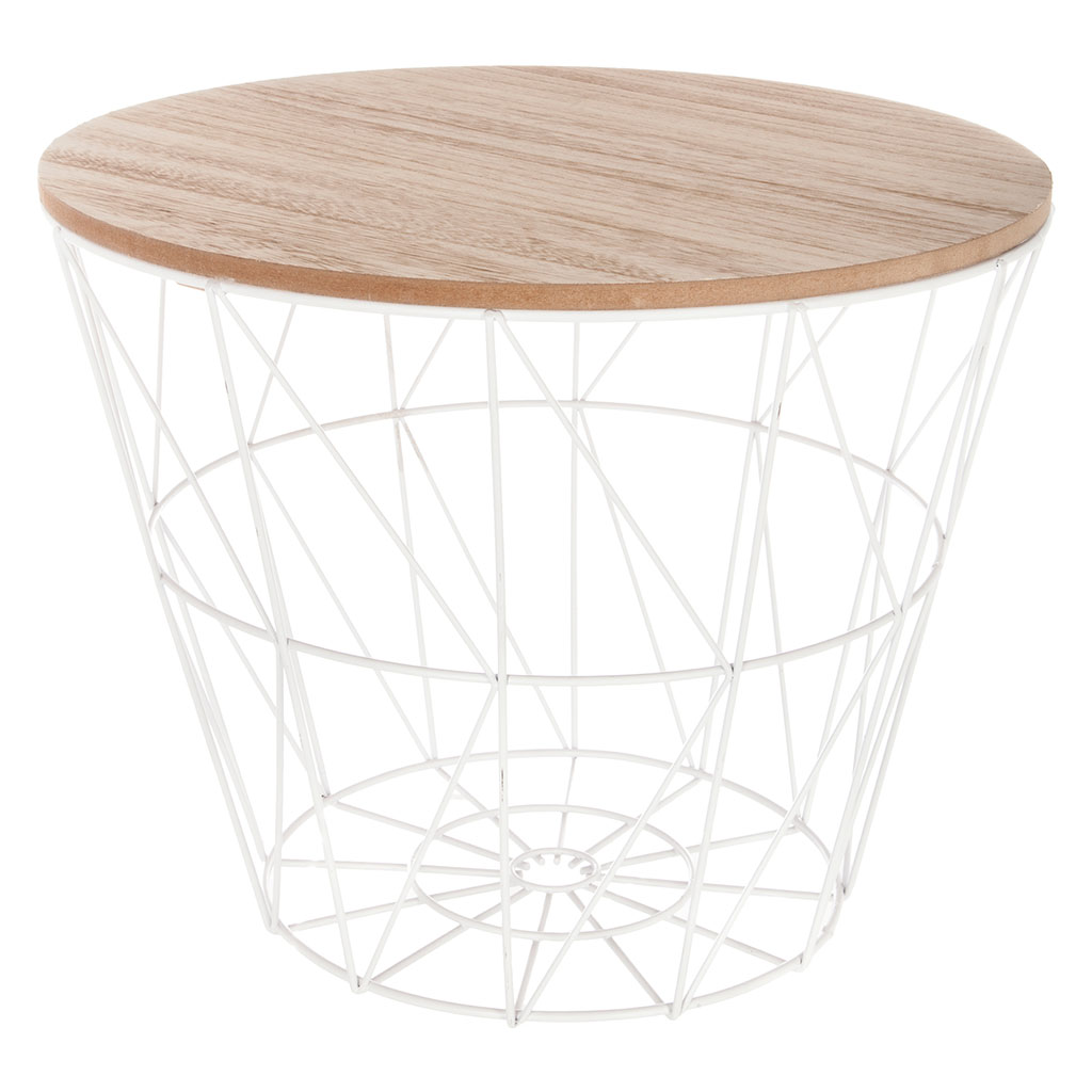 Table de chevet KUMI métal blanche et plateau bois D 38.5x30.5cm