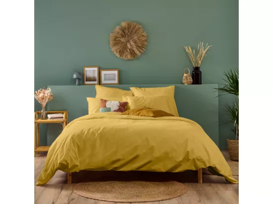 Parure de lit unie 100% Percale de coton - Moutarde - 220x240cm