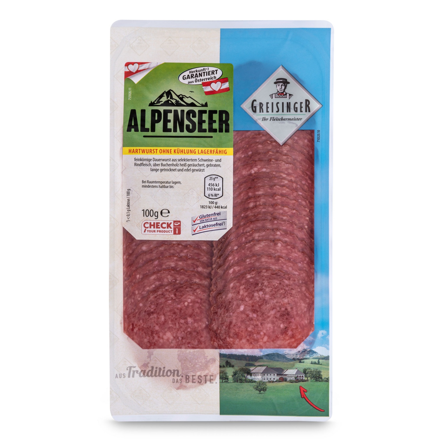 Hartwurst geschnitten, Alpenseer 100 g