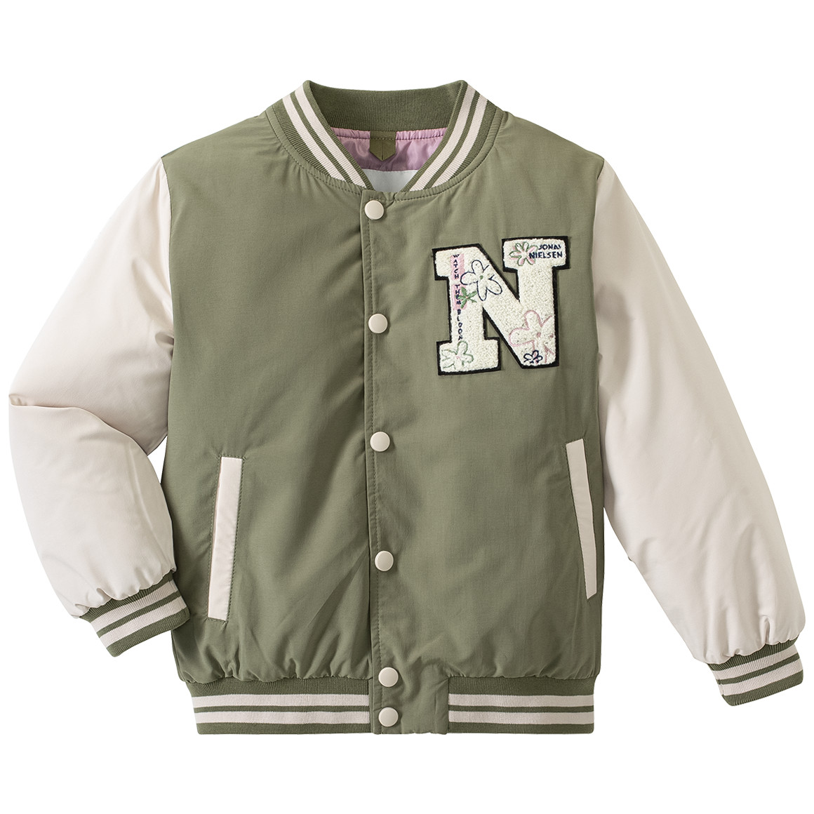 Jonas Nielsen Jungen Jacke im College-Look oliv / creme