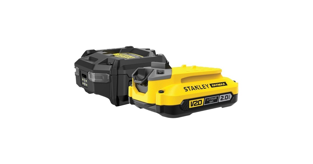StanleyFatMax 18V startset 1x 2,0Ah Accu + Lader V20 oplaadstation  (Zwart/geel)