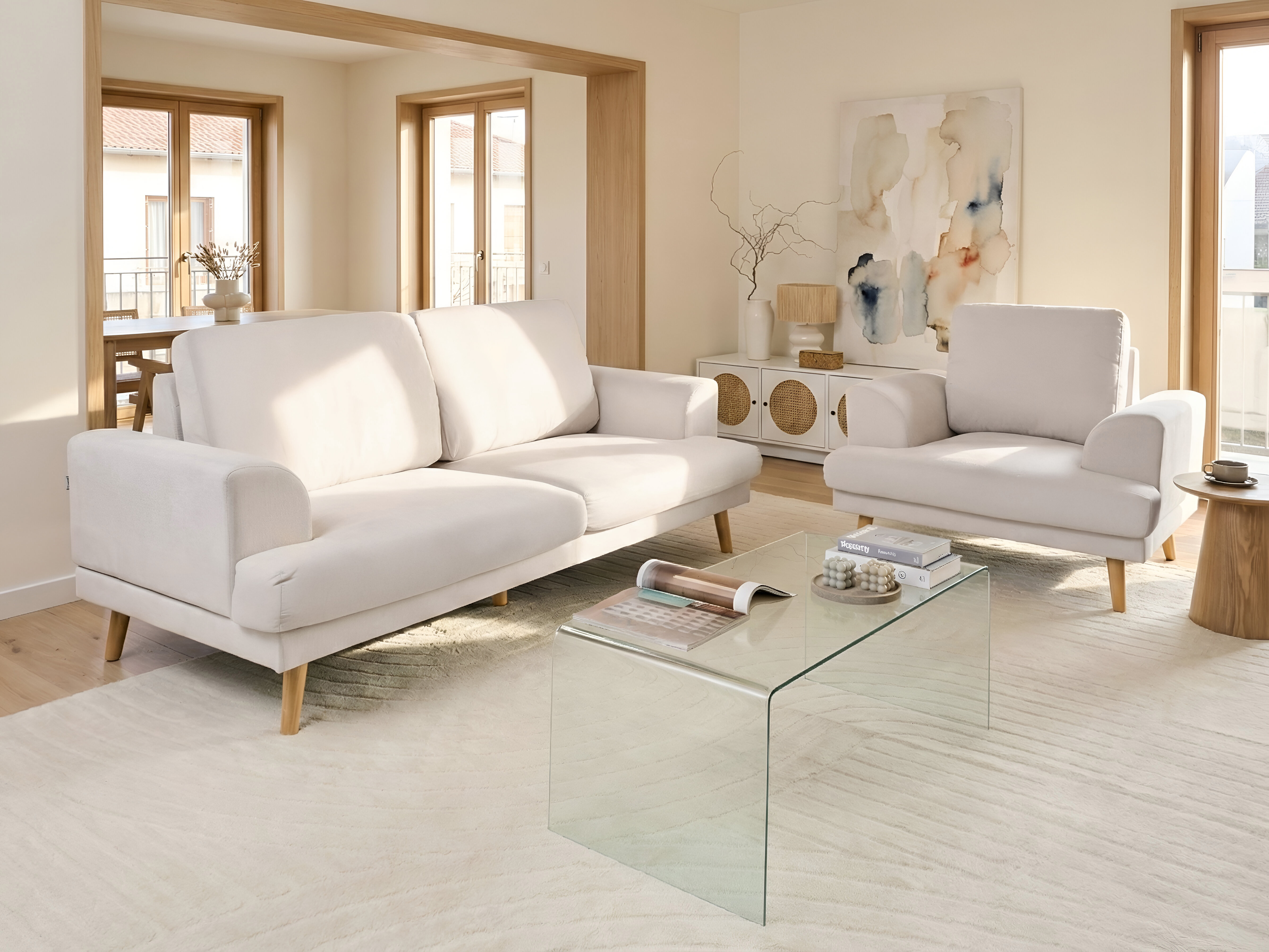 Bank 3-zits KILDAL Stof Lichtbeige