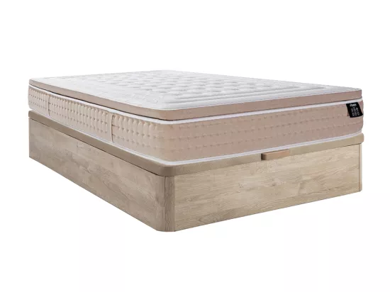 Ensemble 140 x 190 cm sommier coffre naturel clair + matelas hybride ressorts ensachés 7 zones et gel à mémoire de forme rafraichissant ép.30cm - NAZILI de YSMÉE