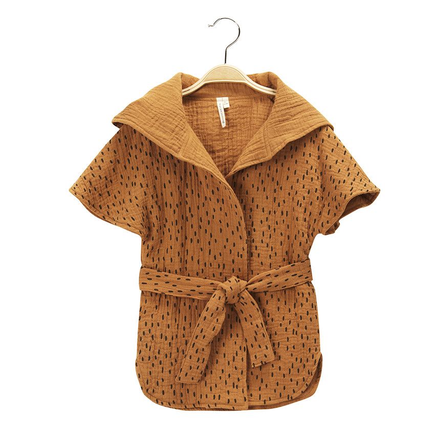 Peignoir de bain à capuche imprimé en gaze de coton - Marron