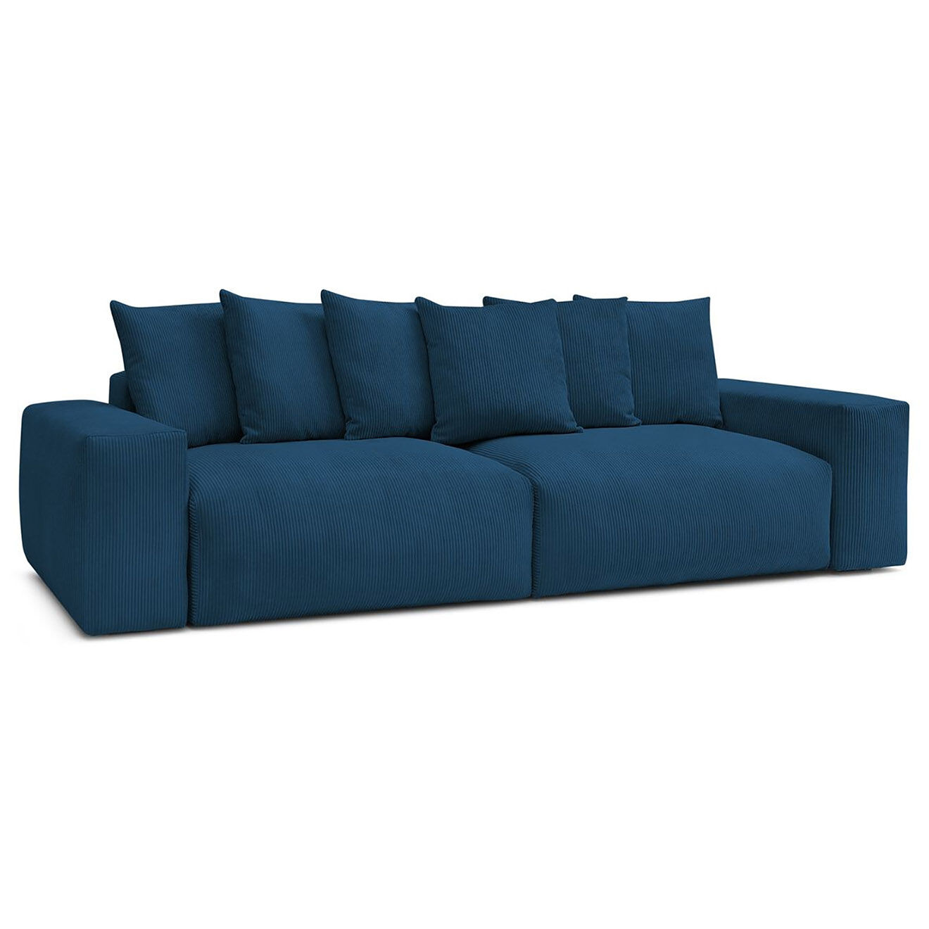 Bobochic Canapé 4 places moelleux voltaire velours côtelé bleu foncé - 320x124x75 cm