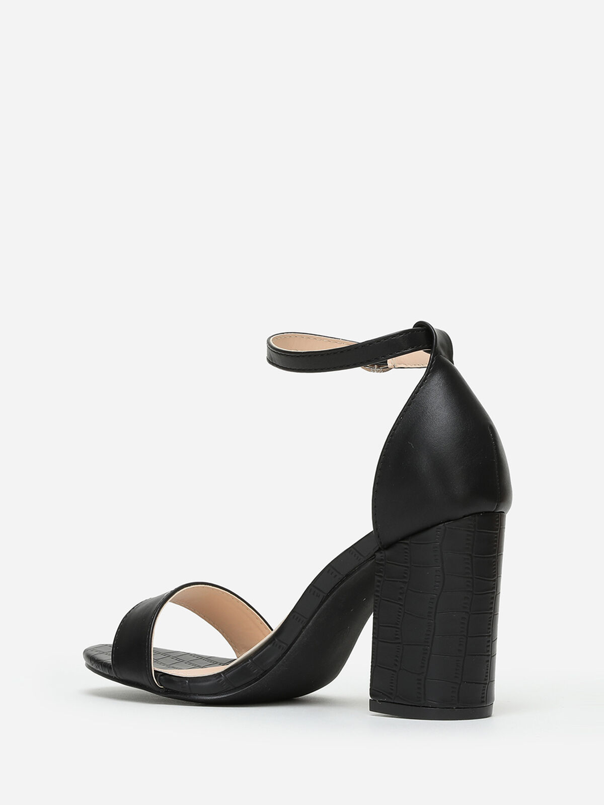 Sandales bi-matières à talon carré- Noir