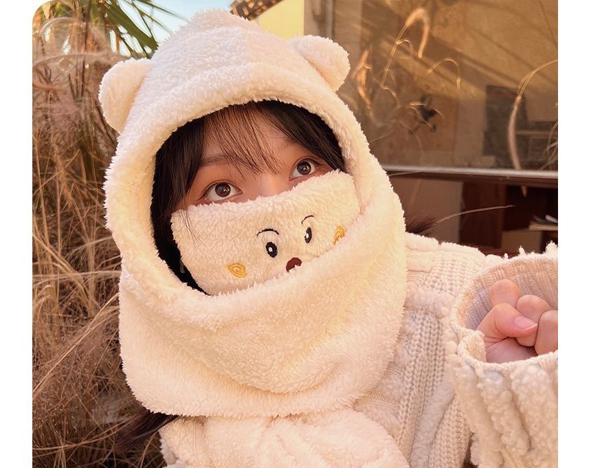 Yunikon - Set: Berenoor Fleece Capuchonsjaal + Masker