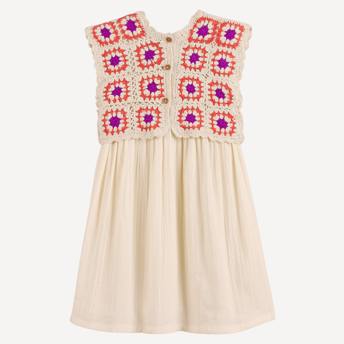 COLEÇÃO LA REDOUTE<br>Vestido sem mangas com corpete de crochê