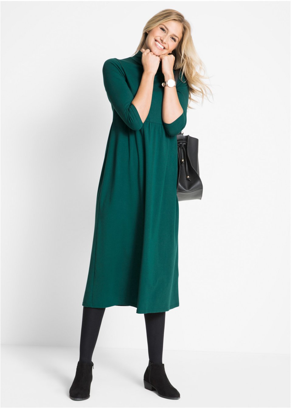 Robe T-shirt midi, manches 3/4