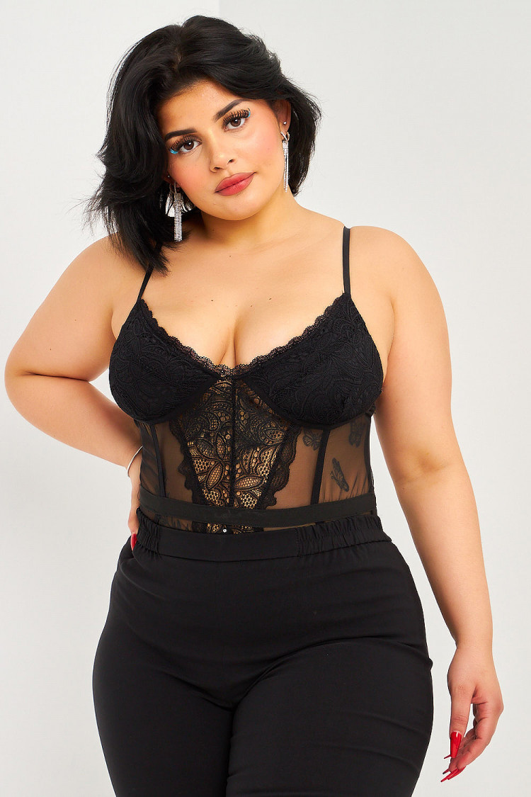 Body noir en dentelle transparente