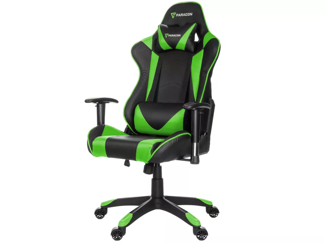 Paracon Knight Fauteuil de gamer avec oreiller cervical et soutien lombaire, vert.