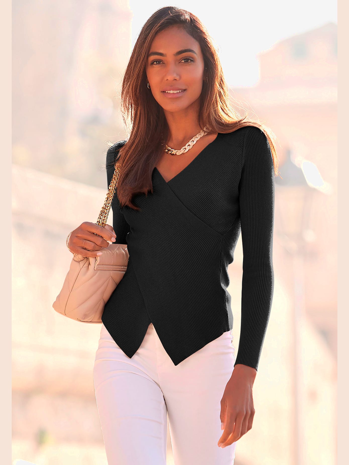 Pull en tricot effet cache-cœur croisé devant