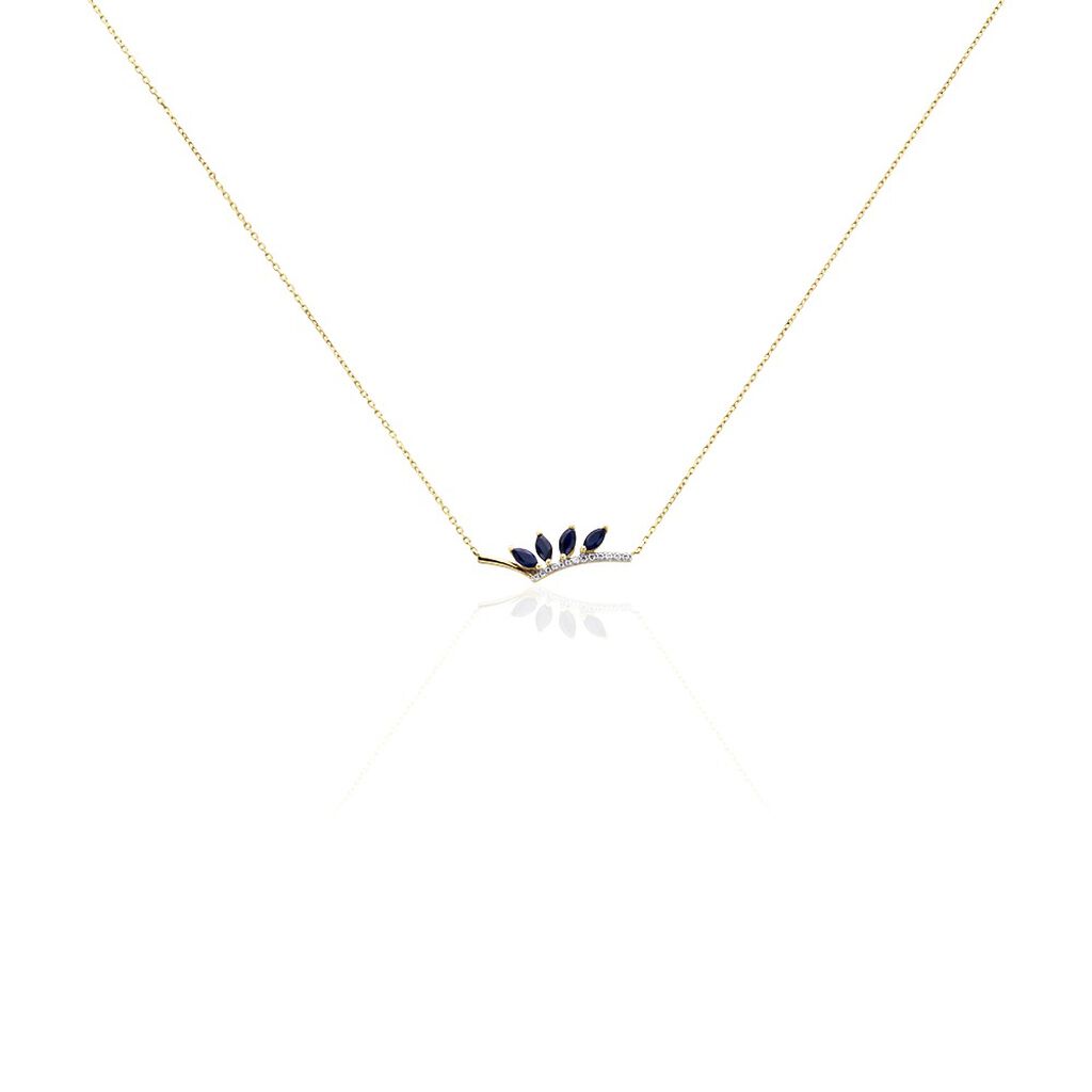 Collier Navette Or Jaune Saphir Diamant