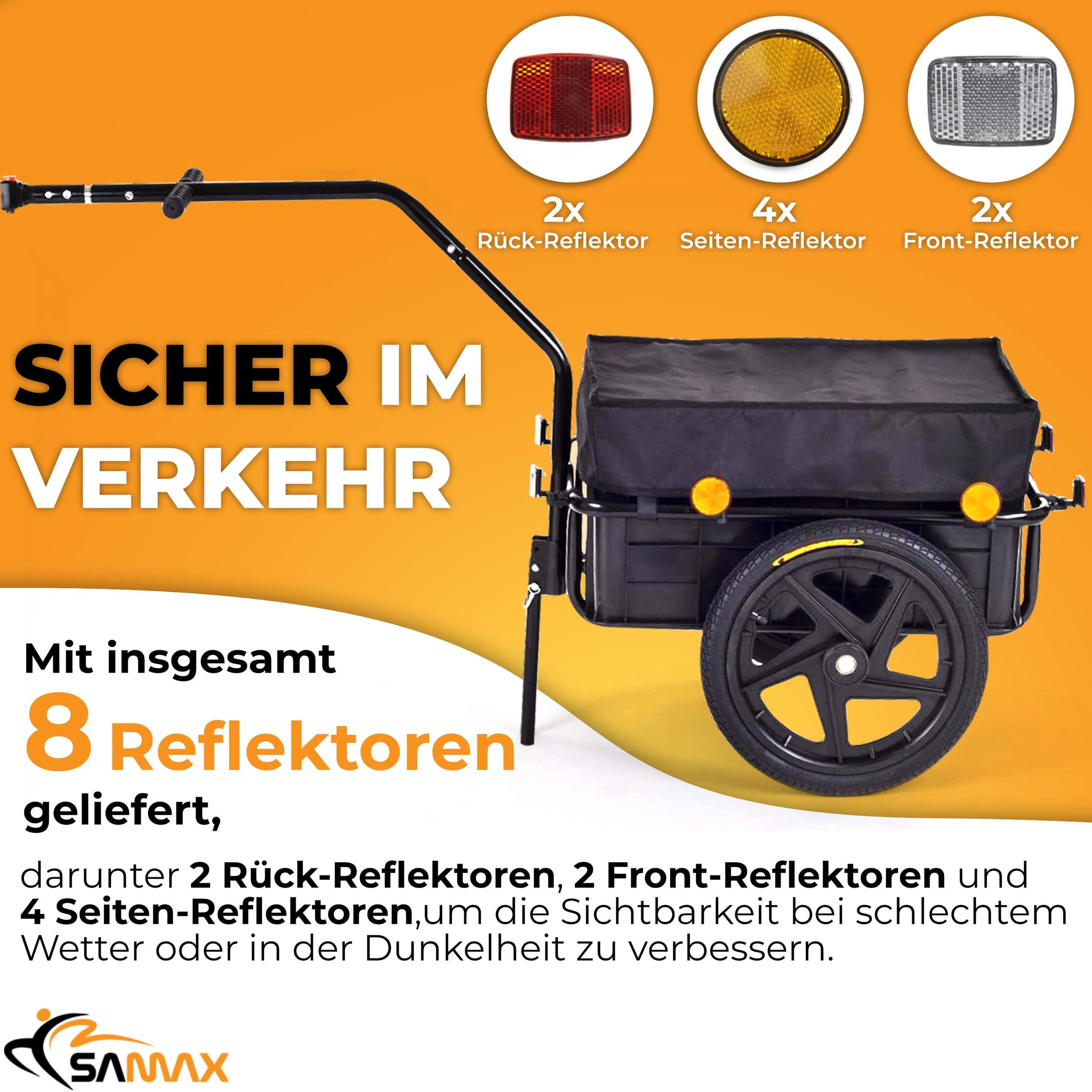 SAMAX Lastenanhänger / Fahrradanhänger für 60 Kg / 70 Liter in Schwarz
