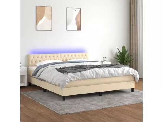Sommier tapissier avec matelas et LED Crème 180x200 cm Tissu