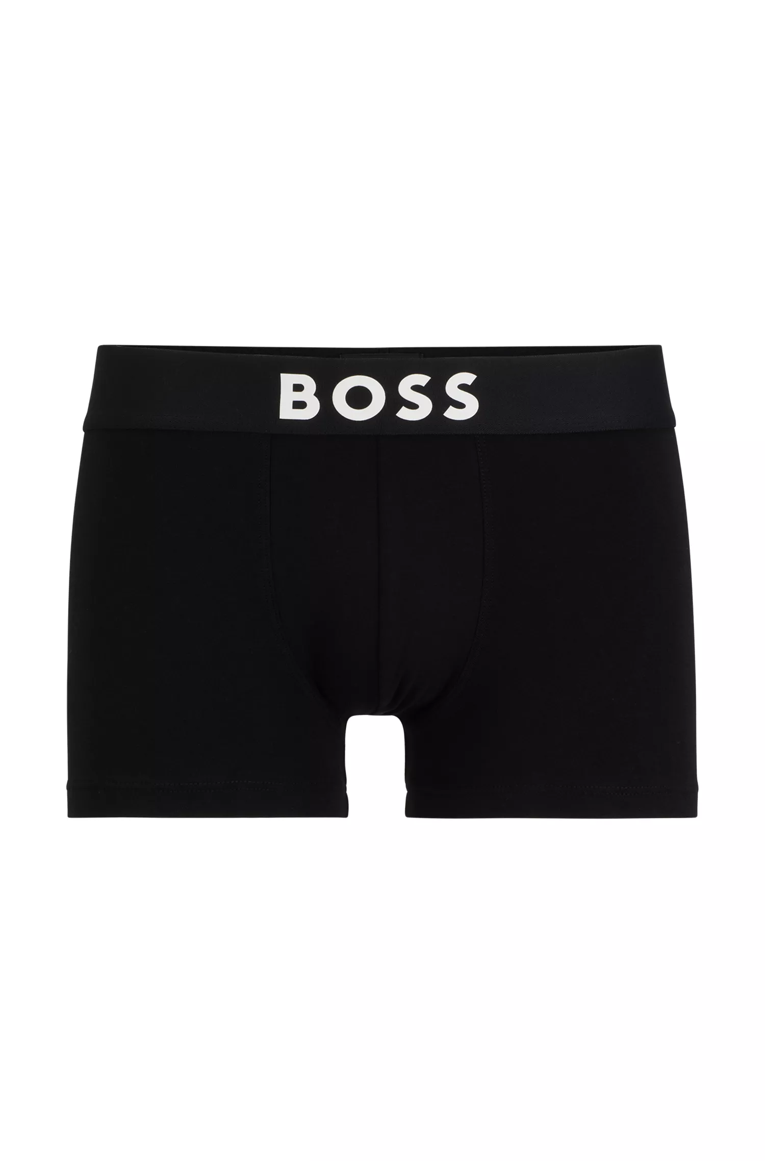 Cueca boxer BOSS preta em algodão stretch com cós com logo.