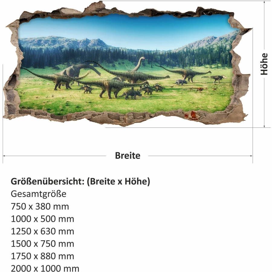 Nikima Wandtattoo 221 Wandtattoo Dino Wanderung - Loch in der Wand bunt