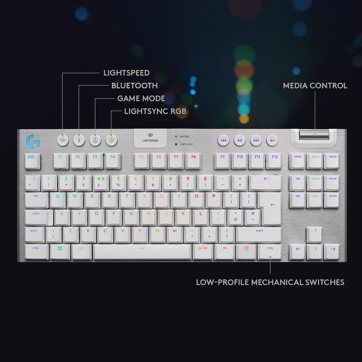 Logitech G915 Lightspeed tenkeyless trådløst gamingtastatur (hvit)