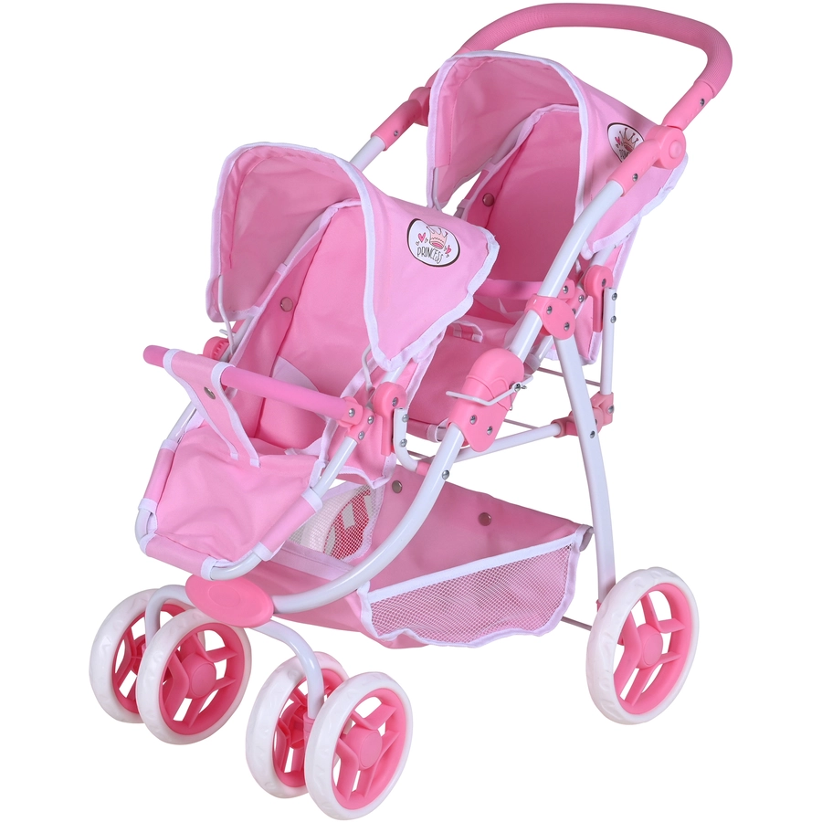 knorr toys® Zwillingspuppenwagen Milo - Princess white rose rosa