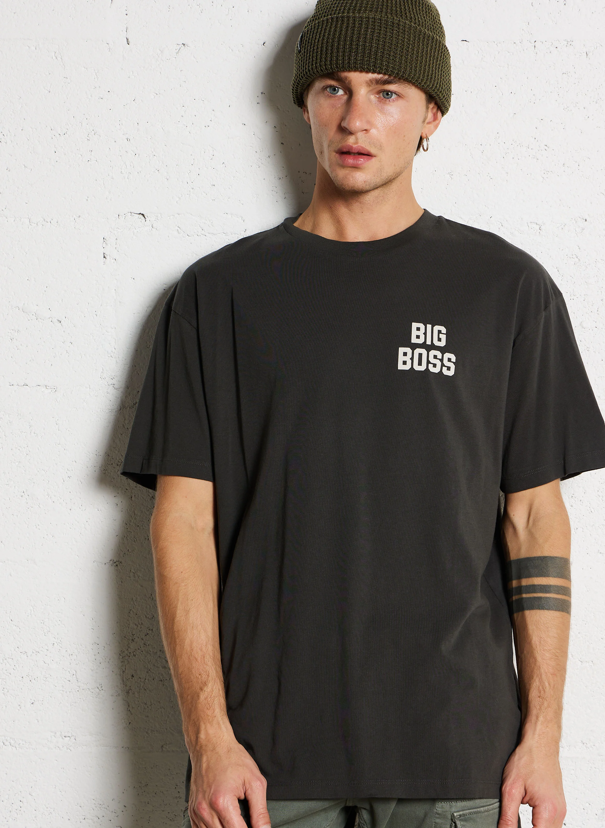 CLARKSON - Tee-shirt col rond ample en coton sérigraphié | Gris