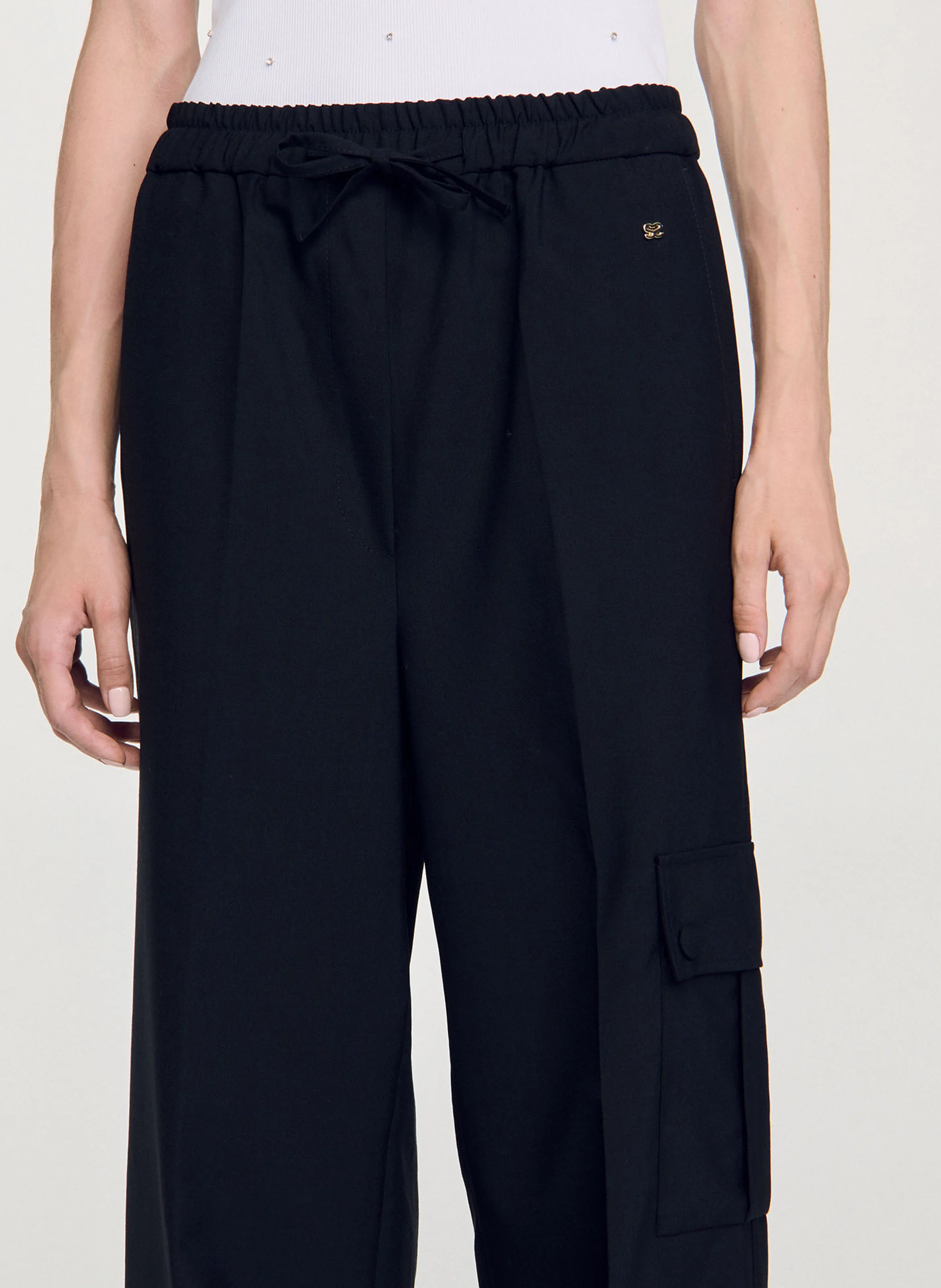 Pantalon droit en laine mélangée | Noir