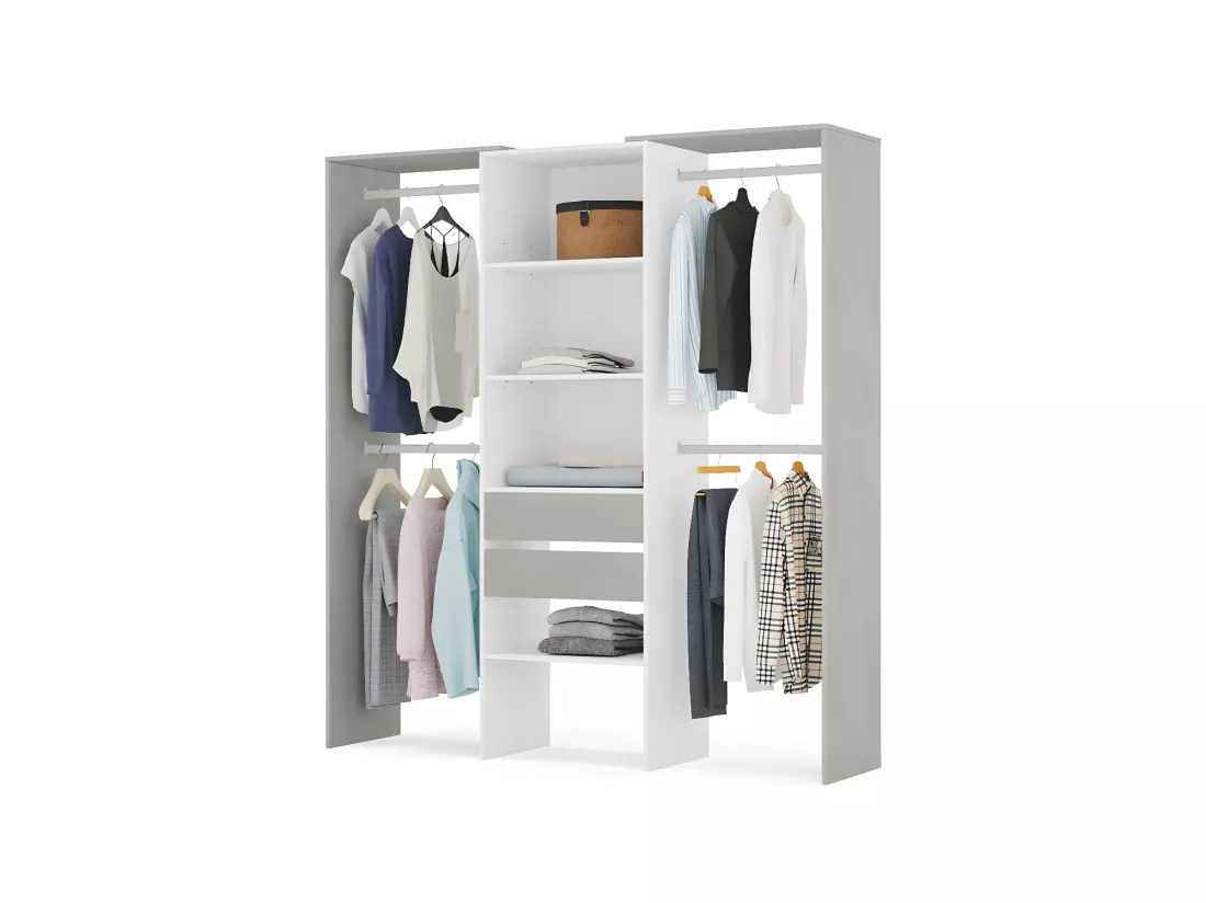 Aménagement dressing Blanc/Béton clair - KIYIN - L 179 x l 50 x H 202 cm