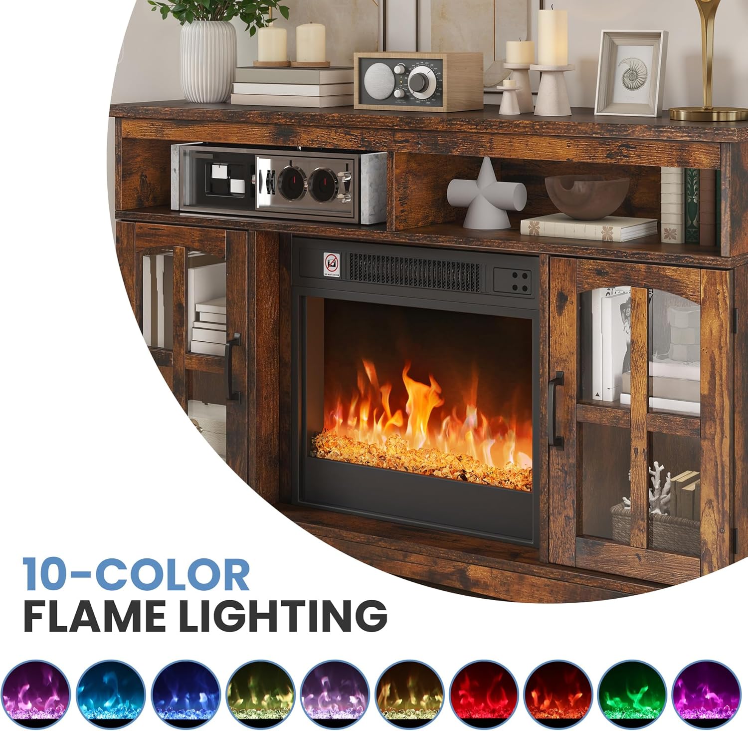 TAUS elektrokamin, elektrischer Kamin, Electric Fireplace für das Wohnzimmer mit flammeneffekt, Einstellbarer Flamme, 1-8 Stunden Timer, Überhitzungsschutz, Heizfunktion & Fernbedienung