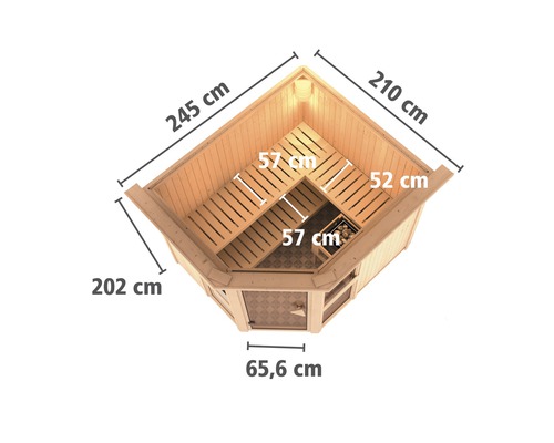 Karibu Omelia 3 modulaire sauna zonder oven, met dakkroon en gebronsde volledig glazen deur