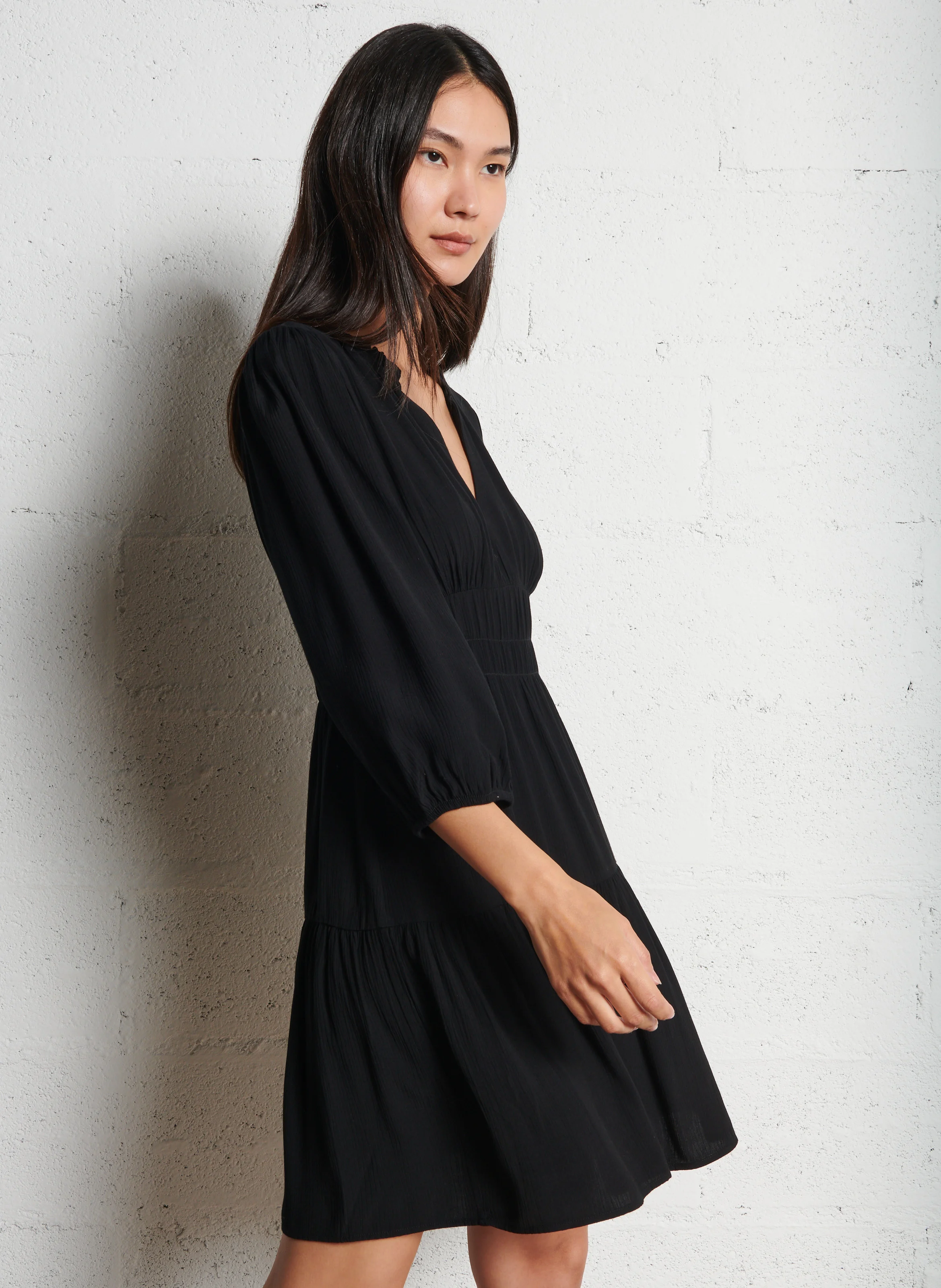 MARLENE - Robe courte col V| Noir