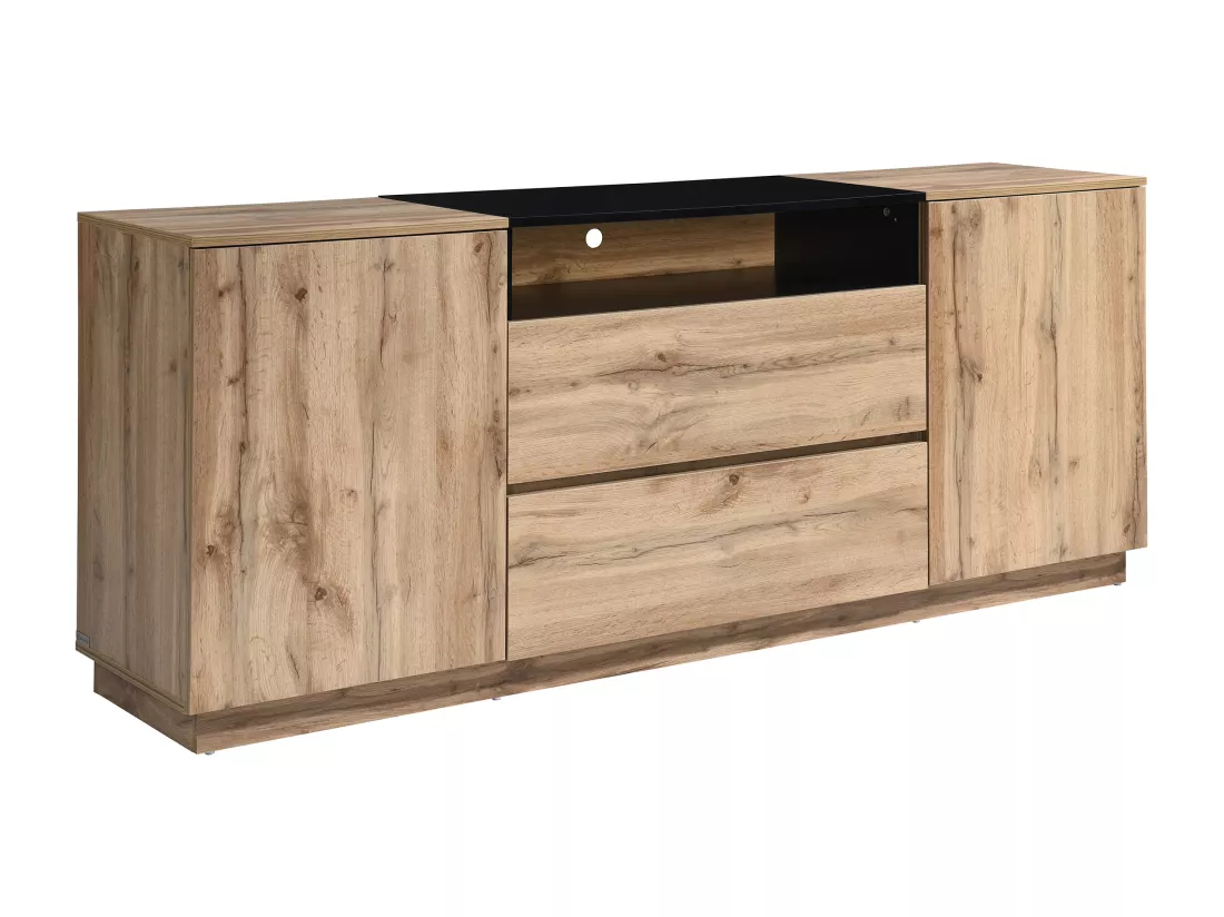 Buffet avec 2 portes, 2 tiroirs et 1 niche - Naturel et Noir - CEMILINA