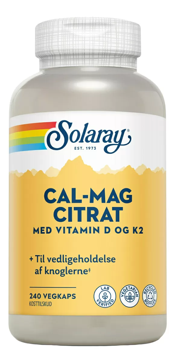 Solaray Cal-Mag Citrat med vitamin D og K2 - 240 kaps.
