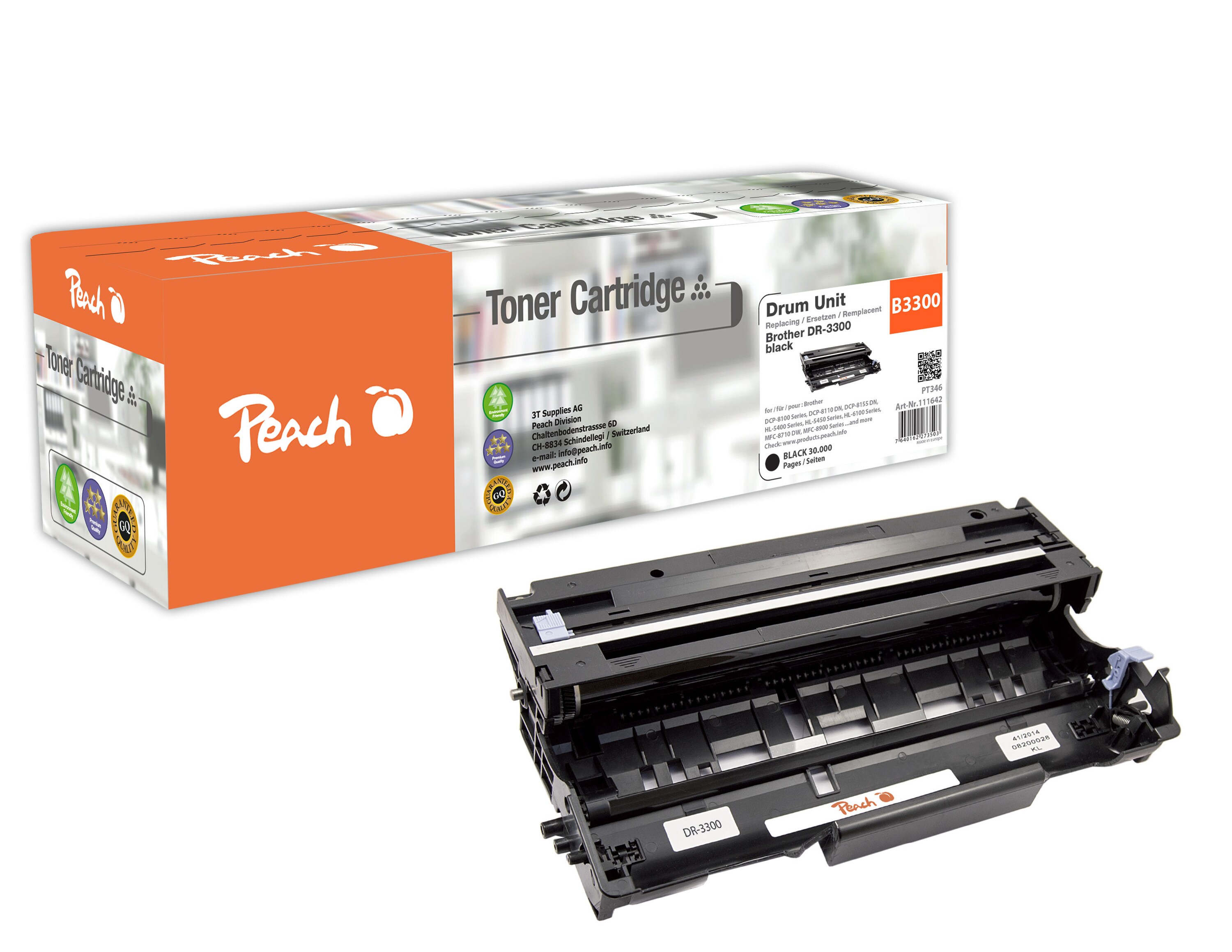 Peach B3300Trommeleinheit ersetzt Brother DR-3300 für z.B. Brother DCP -8100, Brother DCP -8110 DN, Brother DCP -8155 DN, Brother DCP -8250 DN (wiederaufbereitet)