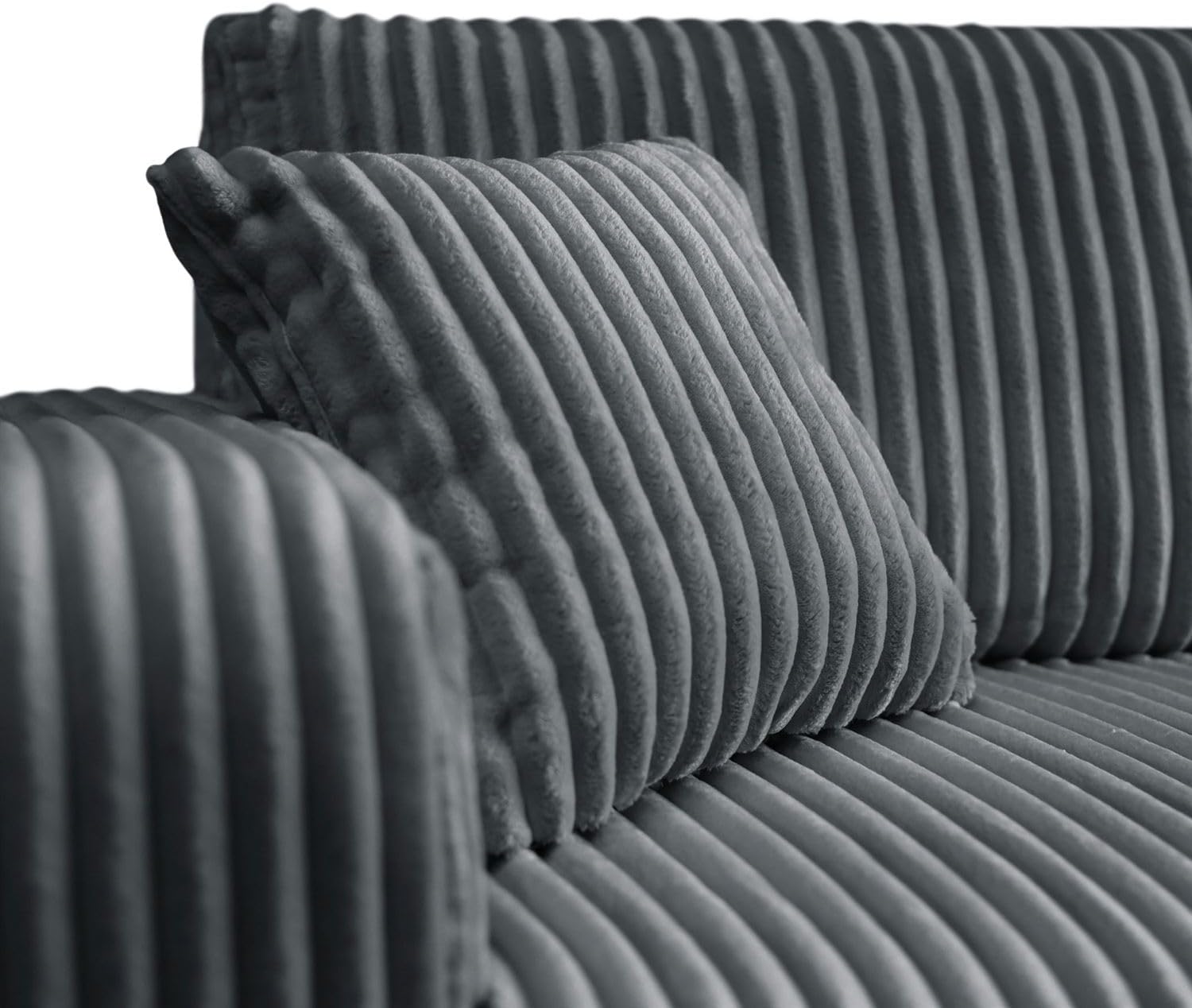 Lookway Ecksofa Move L-Form mit Schlaffunktion und Bettkasten, modernes Cord-Stoff Schlafsofa 200x130 cm, Eckcouch mit Stauraum, Wohnlandschaft mit Kissen, universell montierbar (Grau - Tilia 85)