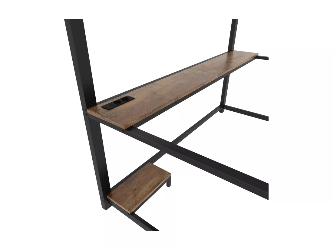 Lit mezzanine 90x200cm avec LED et prises - bureau + escalier - Noir