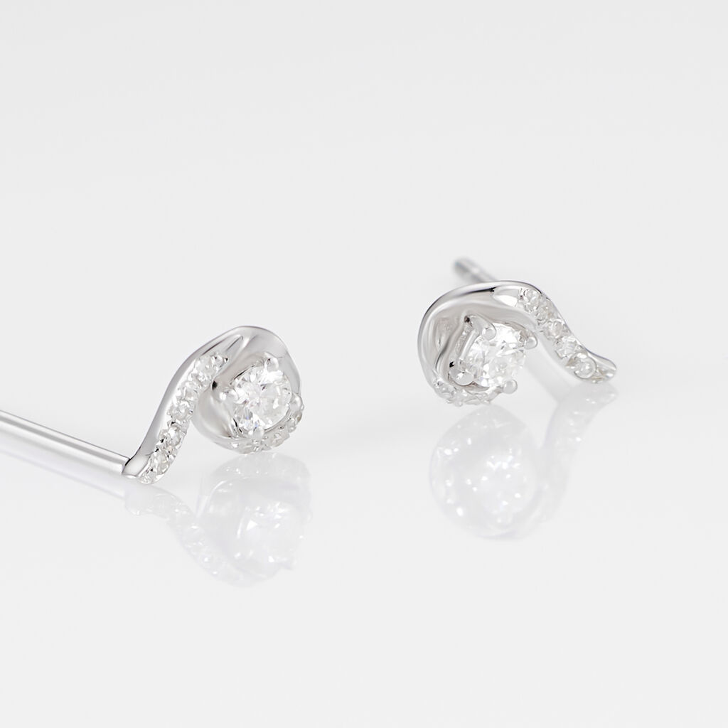 Boucles D'oreilles Puces Vrille Accompagnee Or Blanc Diamant