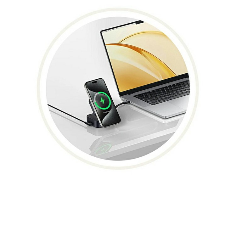 (67W) 2in1 MagSafe Ladegerät Netzteil Qi2 Wireless Charger mit ausziehbarem 1m USB C Ladekabel - Schwarz