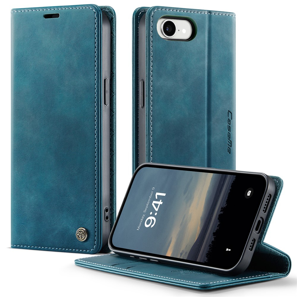 iPhone 16e Leder Tasche Flip Wallet Etui mit Kartenfächern (RFID Schutz) - Blaugrün