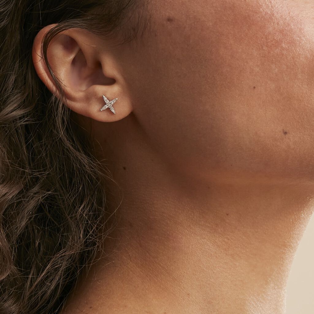 Boucles D'oreilles Puces Clovia Argent Blanc Oxyde De Zirconium