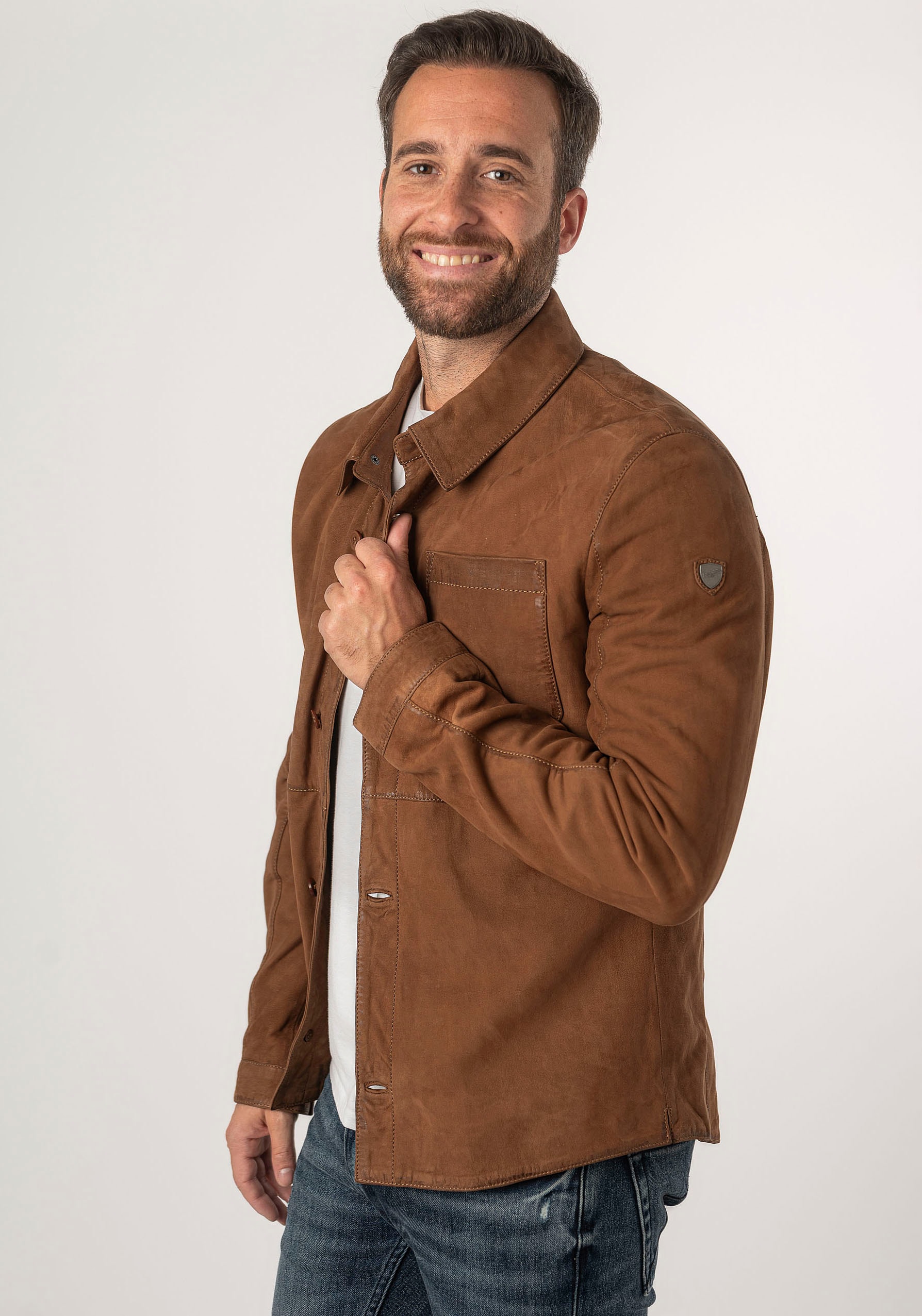 Mauritius Lederjacke »MMJemmo« mit Hemdblusenkragen, Knopfleiste