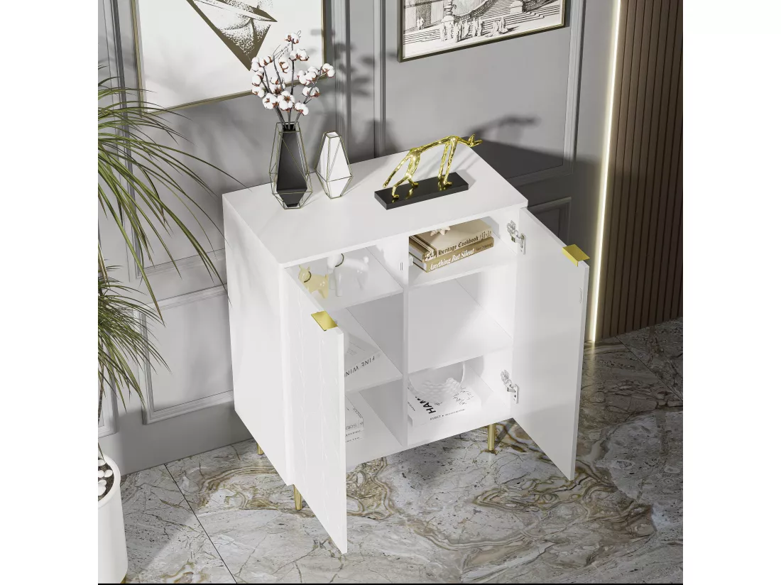 Buffet moderne motif floral blanc laqué avec pieds et poignées plaqués dorées DRONGREALS