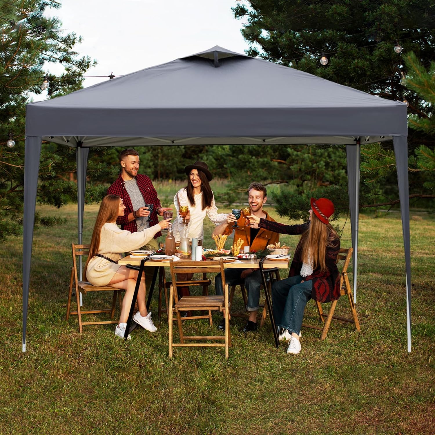 Pavillon 3x3m Pop-Up Faltpavillon,Wasserdicht Winterfest,Höhenverstellbar,Belüftungssystem,Stahlgestell UV-Schutz 50+,mit 4 Seitenwänden & 4 Sandsäcken,Für Garten,Camping,Party (Anthrazit)