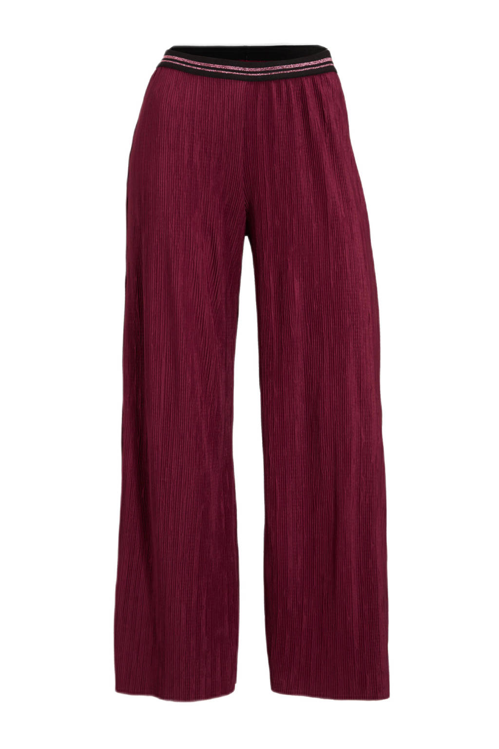 anytime plisse wide leg broek bordeauxrood