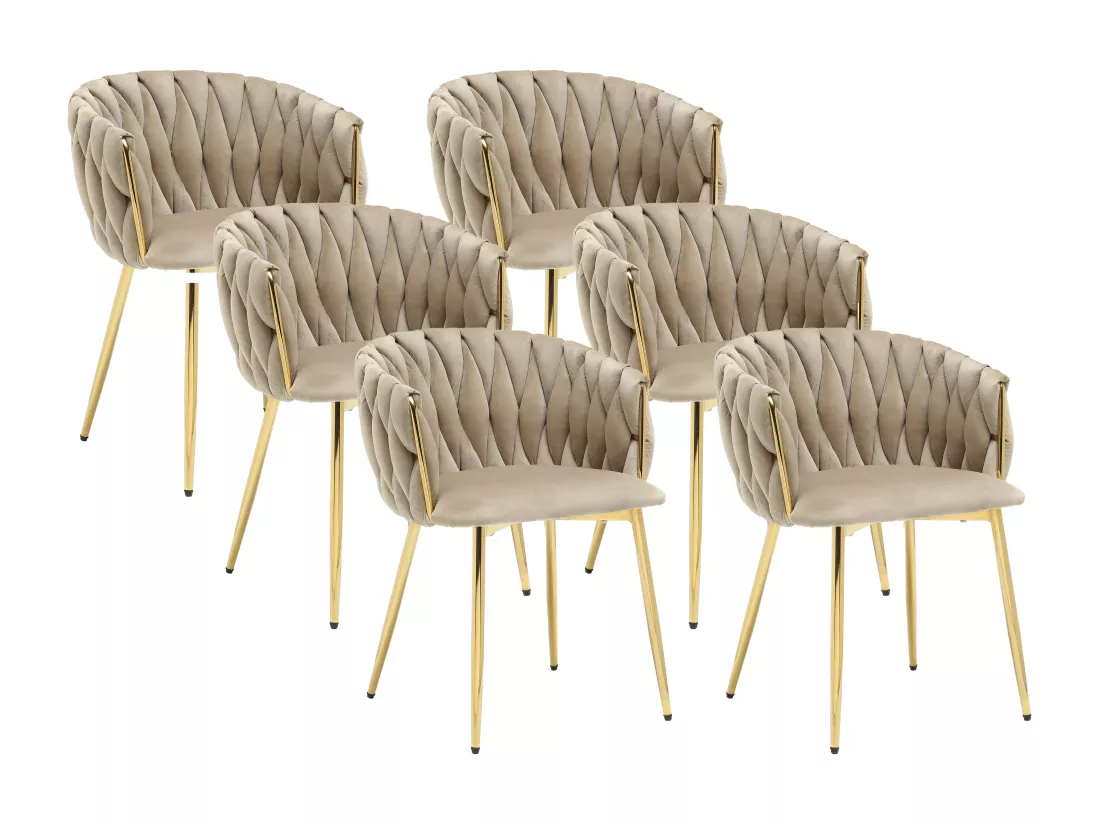 Lot de 6 chaises en velours et métal doré - Beige - ELEGANO