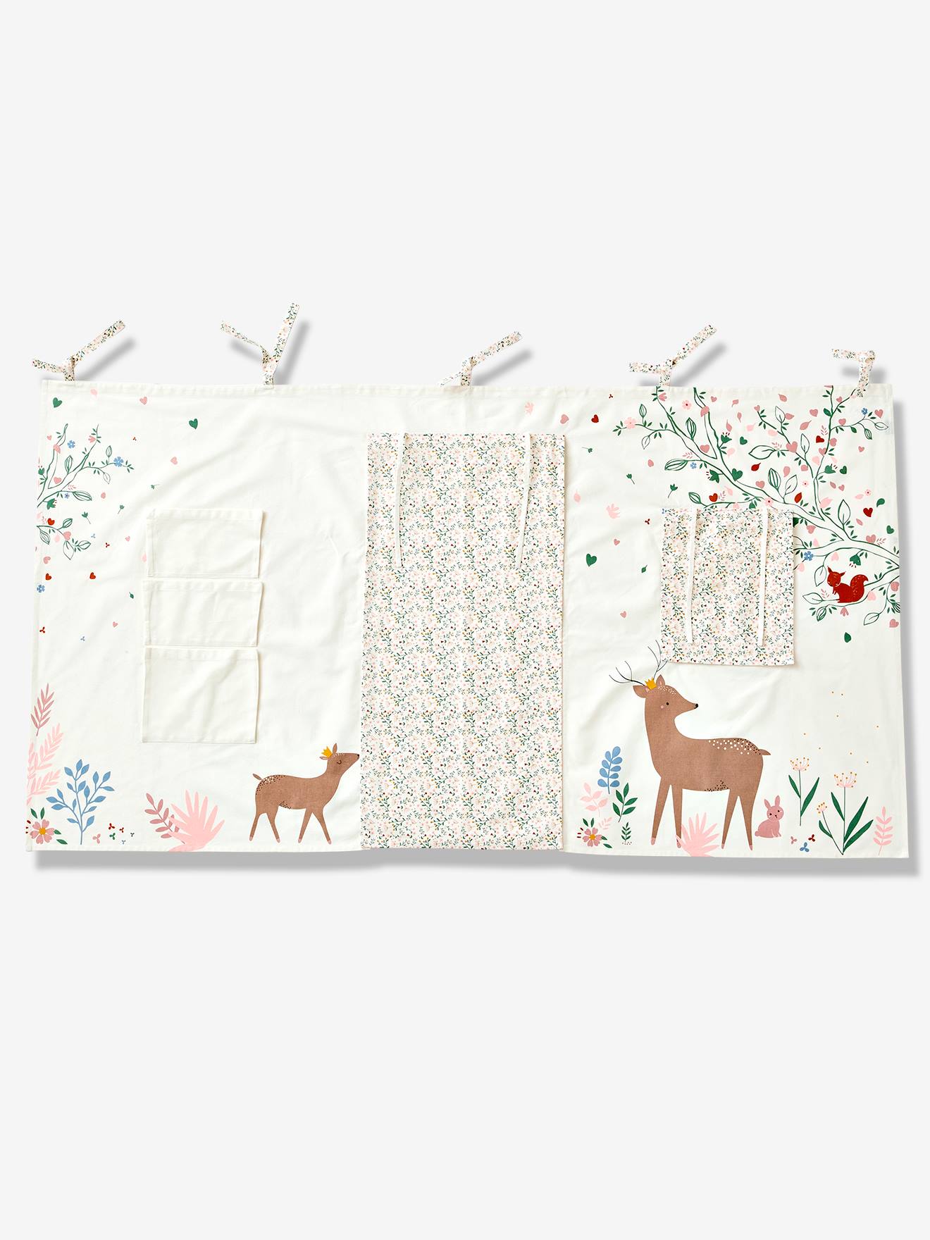 Tenda de cama reversível Floresta Encantada, tamanho médio, branca lisa com estampas.