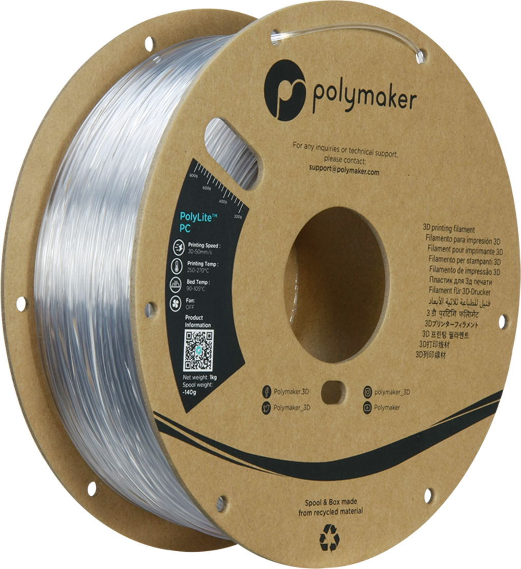 Polymaker  PolyLite PC Transparent, 1,75 mm / 1000 g    Polycarbonat für den Desktop 3D Drucker in Transparent Natur